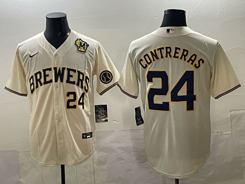 Men Nike Milwaukee Brewers #24 Contreras Cream MLB 2025 jersey 02->milwaukee brewers->MLB Jersey